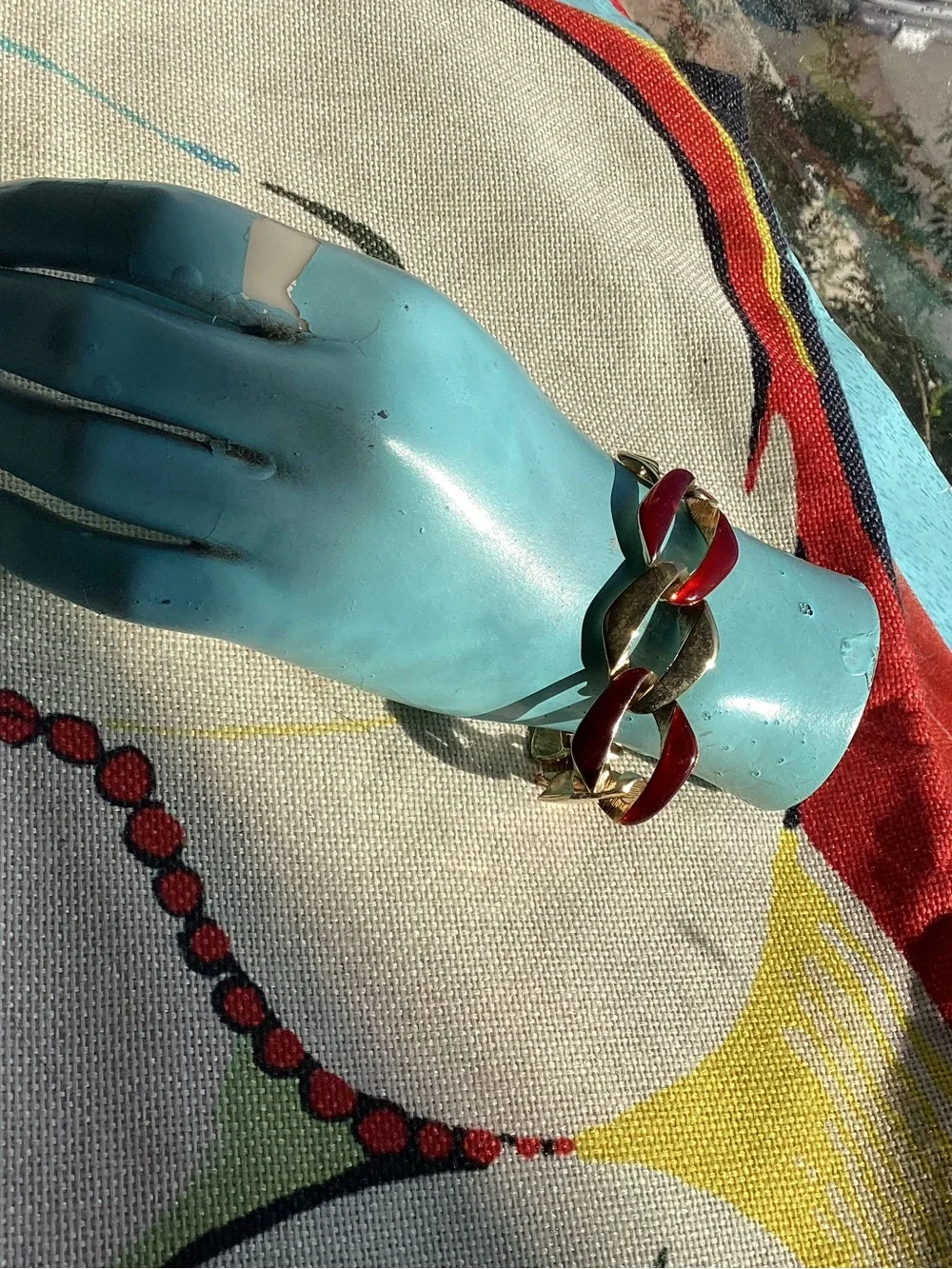 Vintage red enamel and gold link bracelet